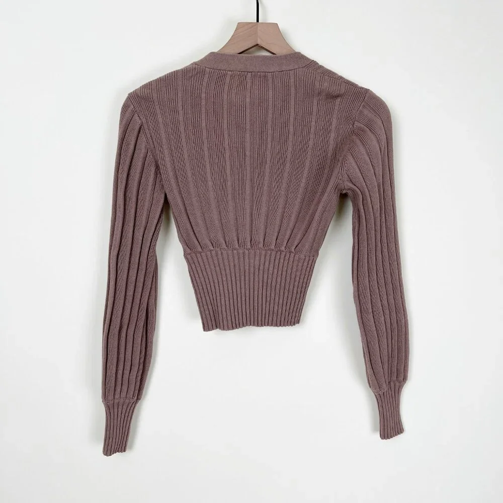 Aritzia Wilfred Merino Wool Plunge Front Cardigan Cropped V-Neck Ribbed Sweater - Picture 7 of 14